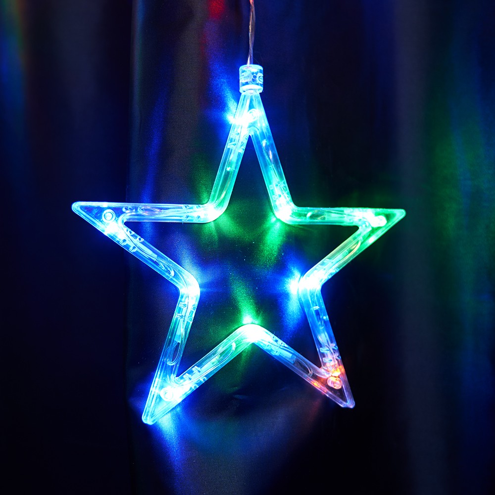 Светодиодная гирлянда Feron CL29 бахрома Звезды 3*1м + 3м 230V мультиколор статичная c питанием от сети прозрачный шнур 48615