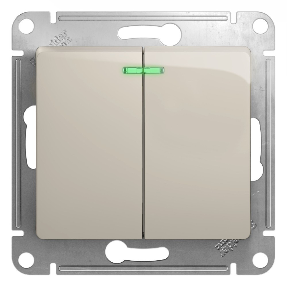 Glossa Молочный Выключатель 2-клавишный Systeme Electric Glossa Молочный с подсветкой GSL000953