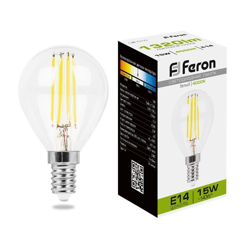 E14 Лампа светодиодная Feron LB-515 Шарик E14 15W 4000K 38250 