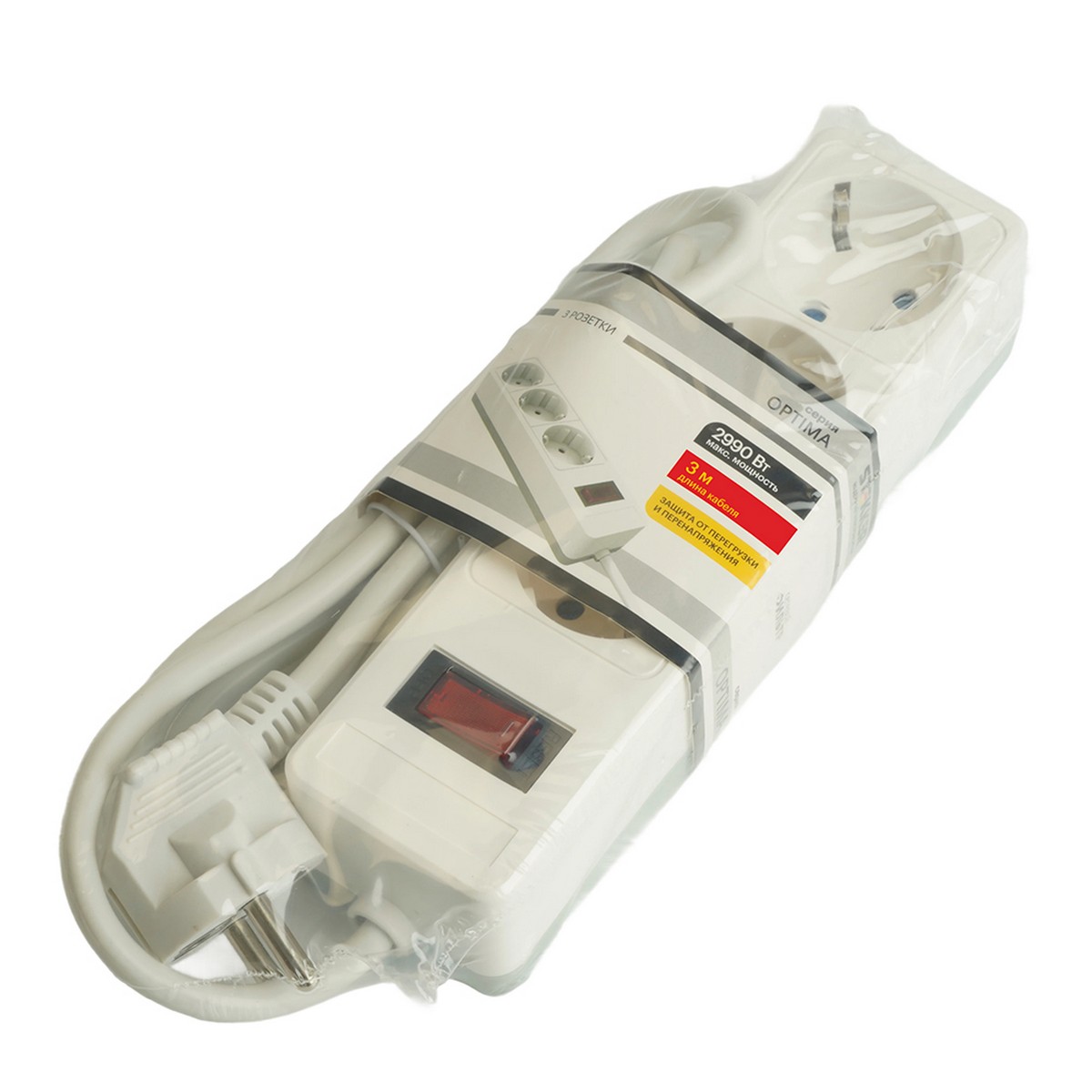 Колодки и удлинители, тройники Сетевой фильтр 3-местный с/з STEKKER HM20-31-03 3x1мм2 3 м 250В 16А серия Optima белый 50087 