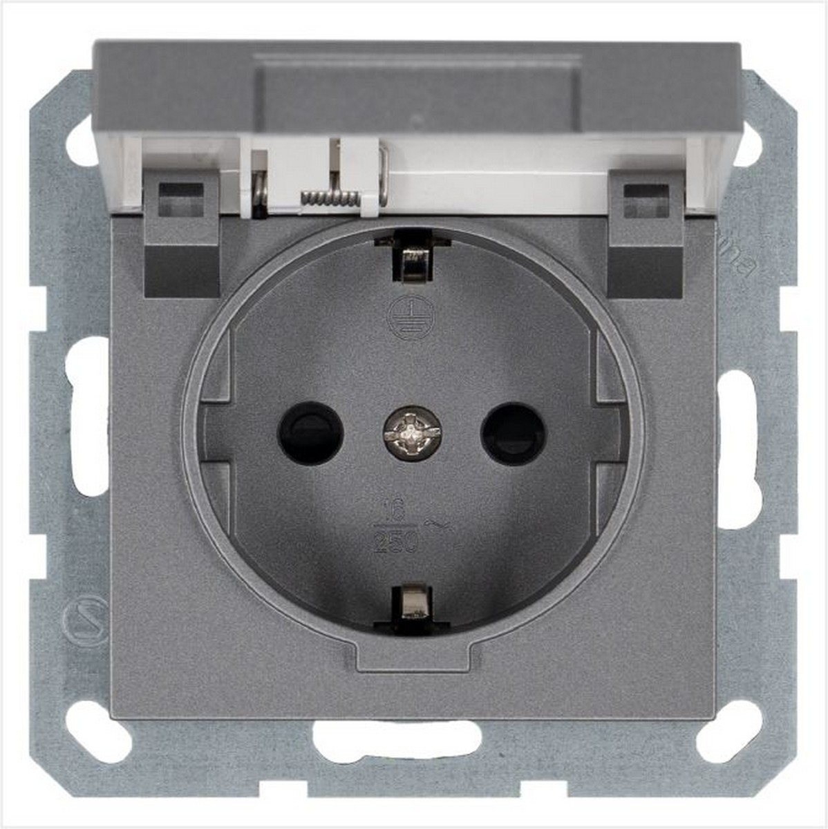 JASMART G - розетки и выключатели Розетка JASMART SCHUKO с крышкой и защитными шторками Алюминий G5505S