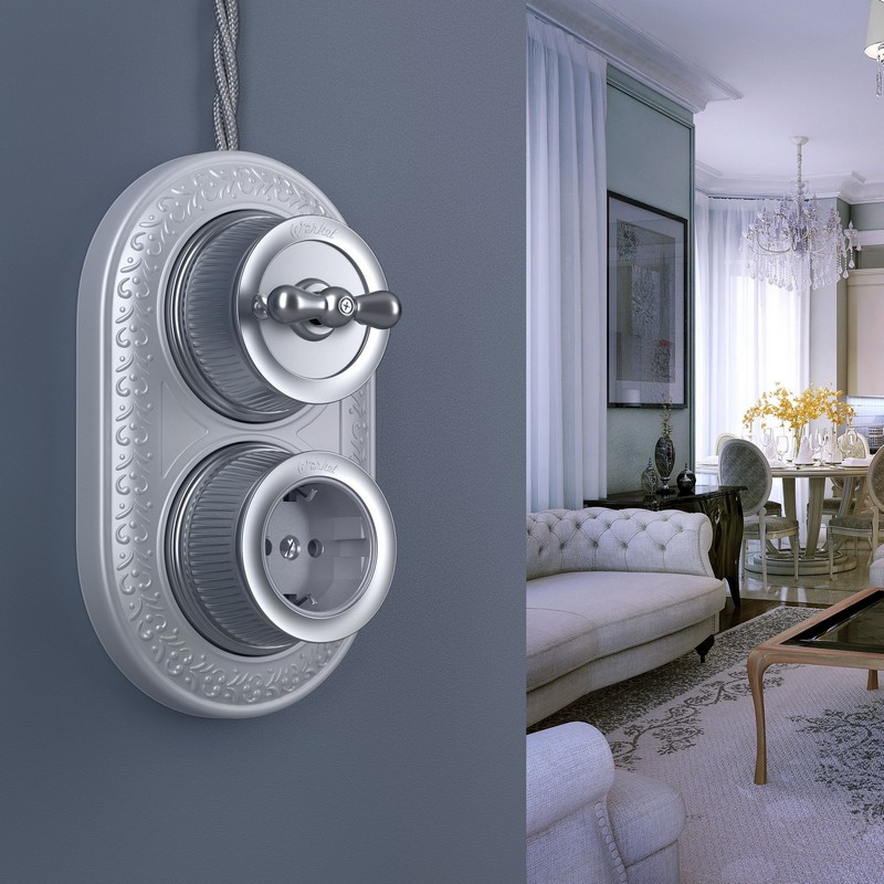 Werkel Ретро Розетка Werkel с заземлением (Матовый хром) ретро WL19-10-01