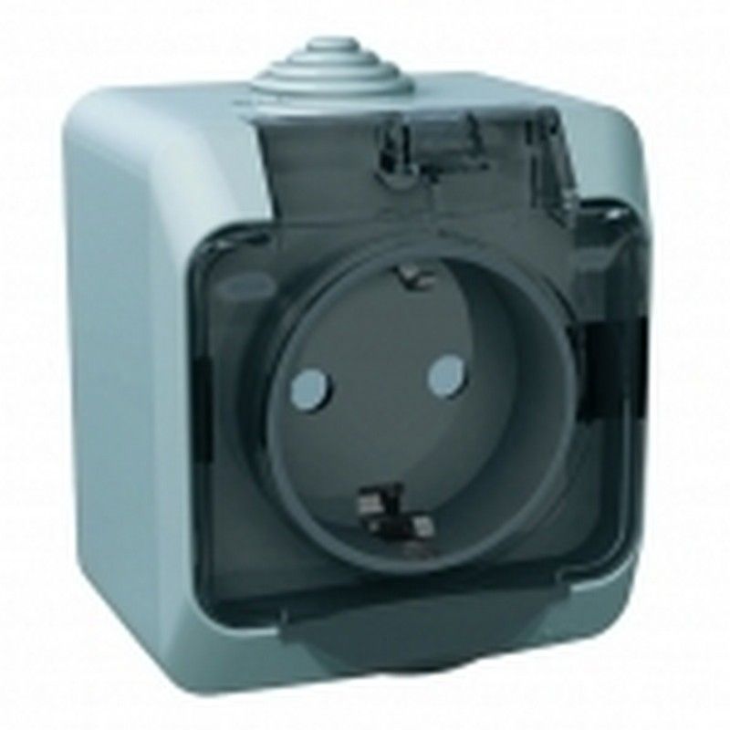 Этюд Серый Розетка 1-ая Systeme Electric Этюд наружный Серая с/з с крышкой, с защитными шторками IP44 PA16-04