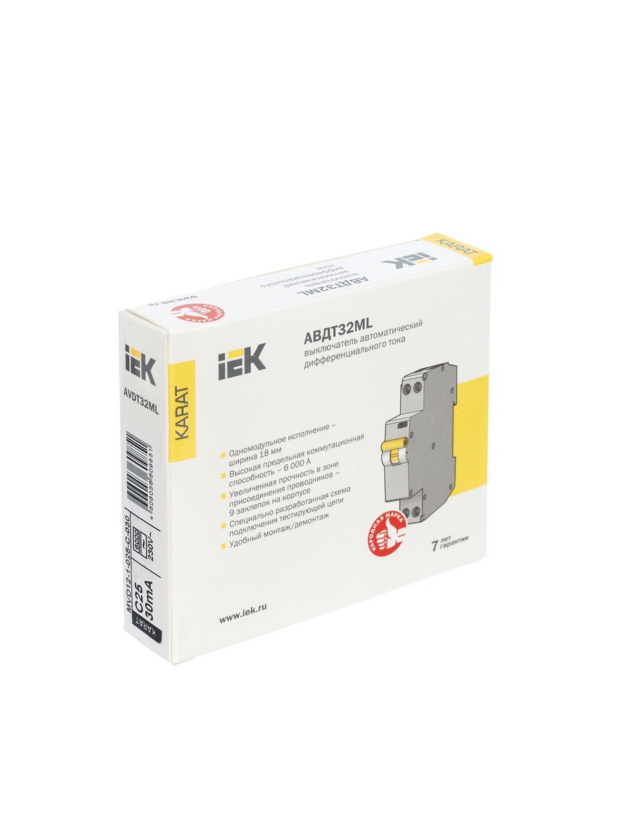 IEK Дифференциальный автоматический выключатель IEK KARAT АВДТ32МL С25 30мА KARAT MVD12-1-025-C-030 