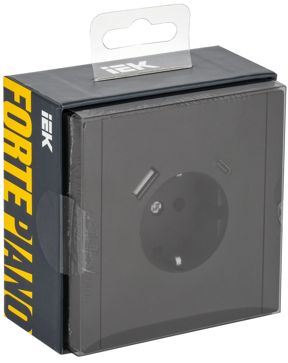 IEK FORTE&PIANO Черный Розетка IEK FORTE&PIANO Черный с/з со шт винтовое крепление 16А USB A+C 18Вт FP147