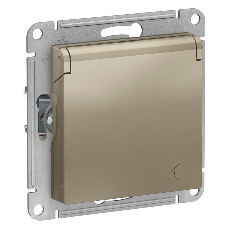 AtlasDesign Шампань Розетка Systeme Electric AtlasDesign Шампань с/з, со шторками, с крышкой, 16А, в сборе ATN000546