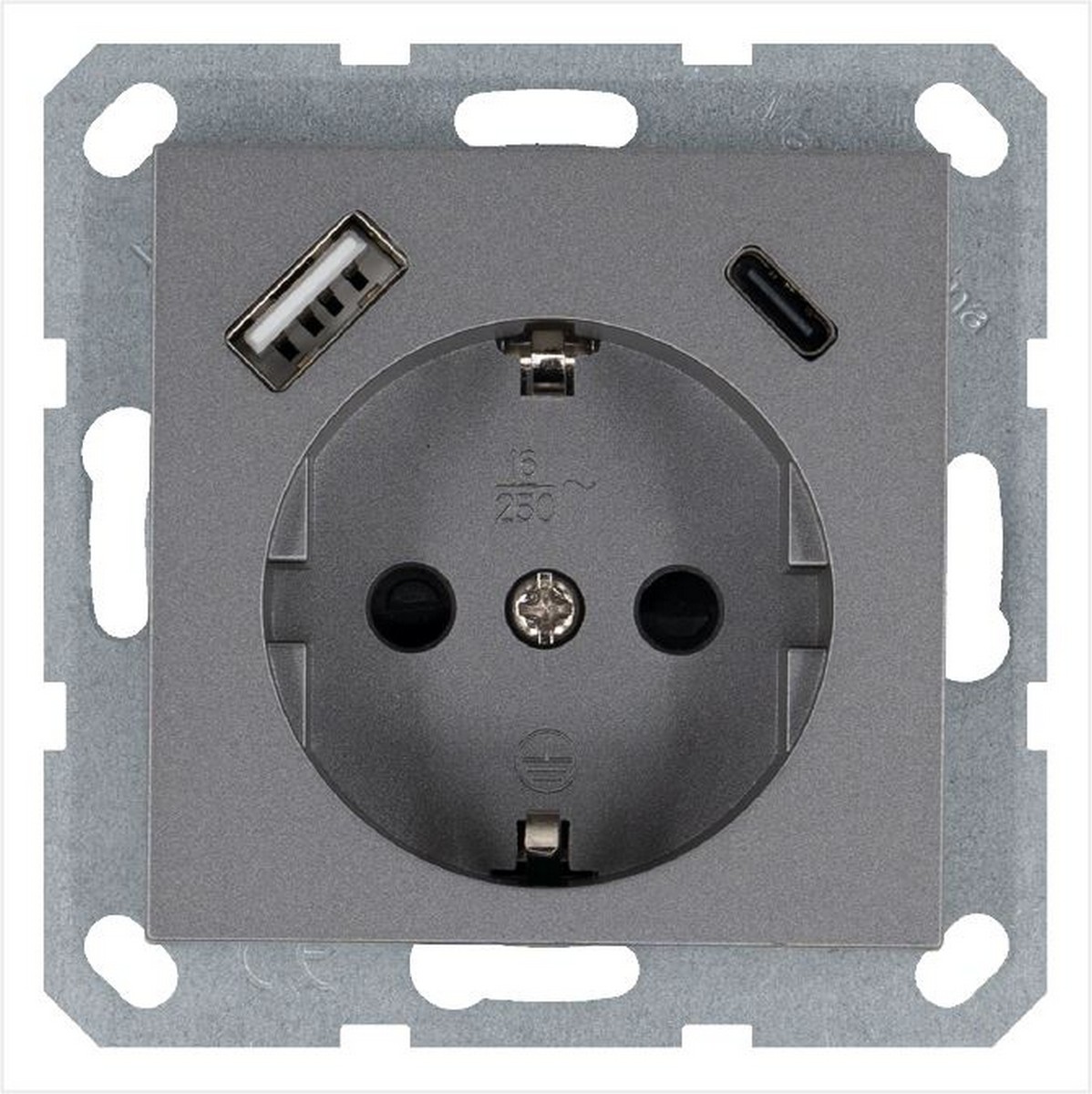 JASMART G - розетки и выключатели Розетка JASMART SCHUKO с USB A+C с защитными шторками 25W Алюминий G5501USB-25S