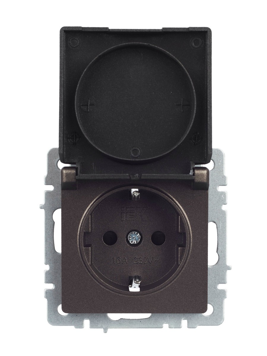 IEK Brite Бронза Розетка IEK BRITE с/з с шторками и крышкой 16А IP20 РСбш10-3-БрТБ темная бронза BR-R16-16-K45