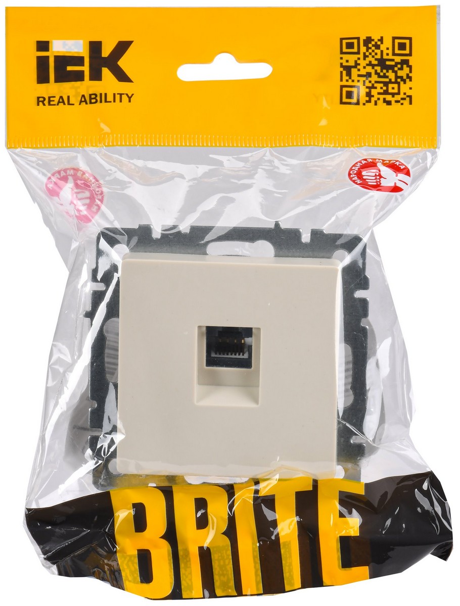 IEK Brite Бежевый Розетка IEK BRITE компьютерная RJ45 кат.5E РК10-БрКр бежевый BR-K10-1-K10