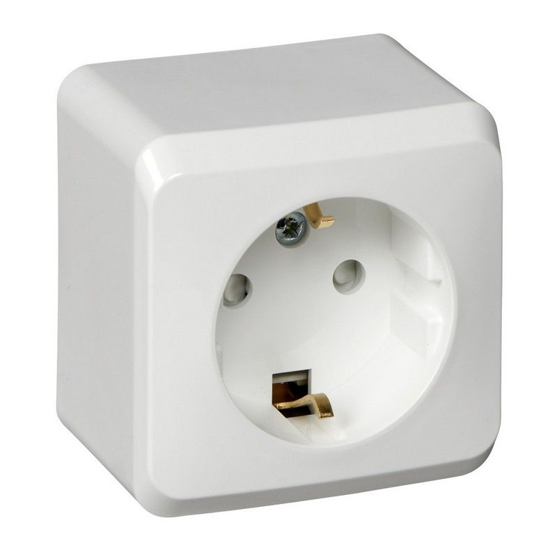 Этюд Белый Розетка 1-ая Systeme Electric Этюд наружный Белый с/з со шторками PA16-004B