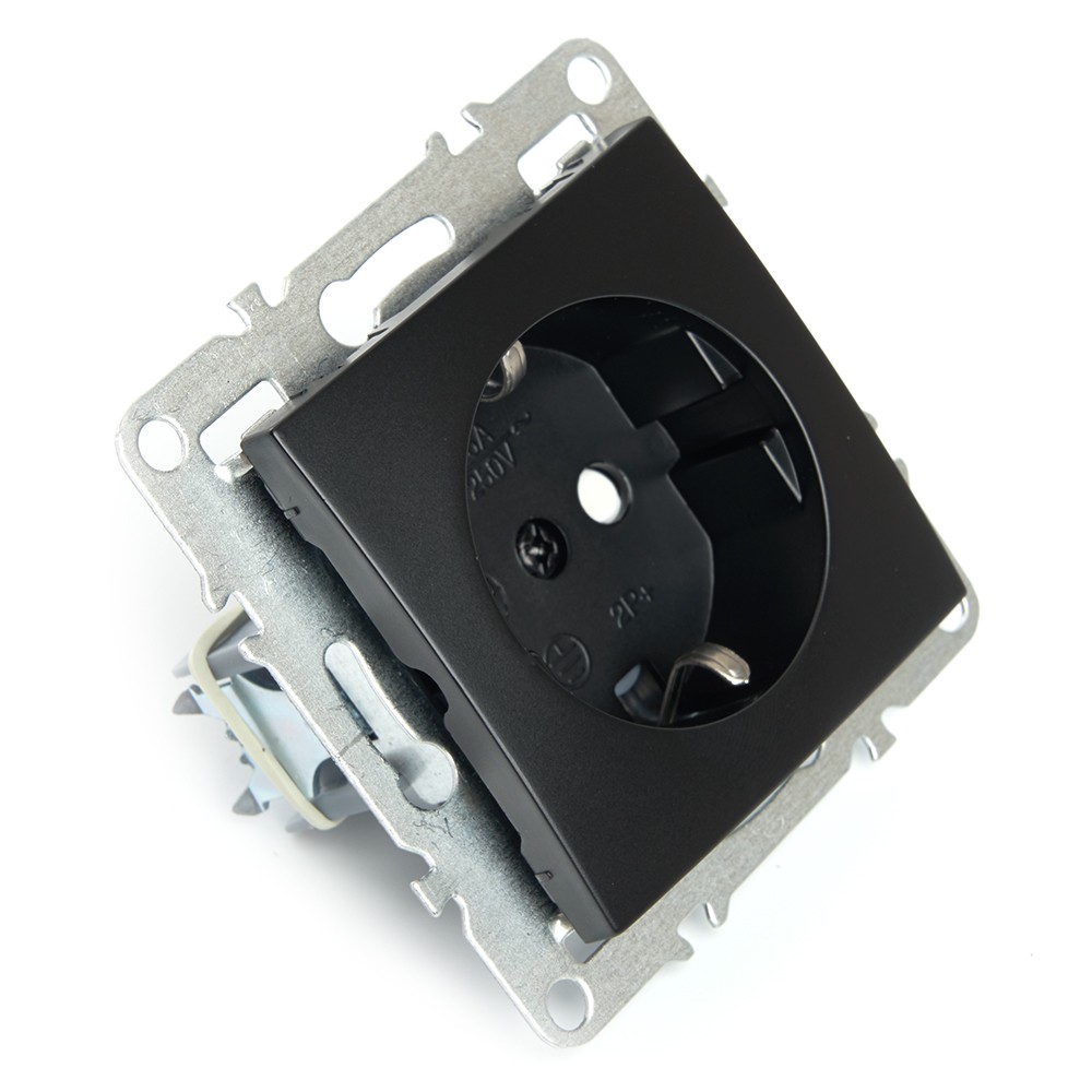 Эрна - Розетки и выключатели Stekker Розетка 1-местная c/з STEKKER PST16-9110-03 16А с защ. шторкой Эрна черный 49154