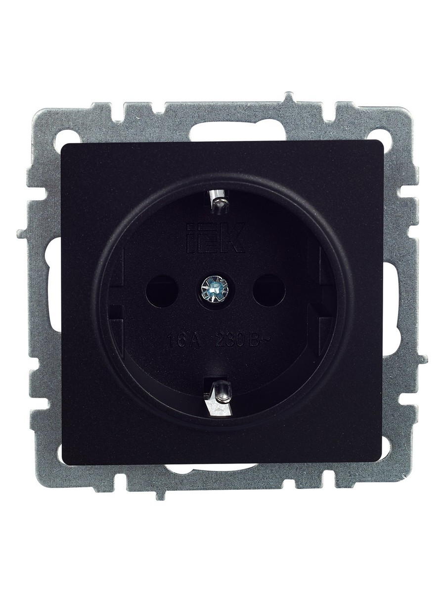 IEK Brite Черный Розетка IEK BRITE с/з с шторками 16А РС14-1-0-БрЧ черный BR-R14-16-K02