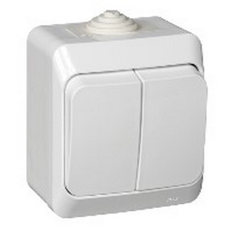 Этюд Белый Выключатель 2-клавишный Systeme Electric Этюд наружный Белый IP44 BA10-042B