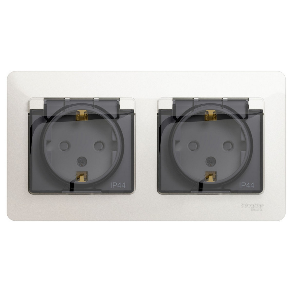 Glossa Перламутр Розетка 2-ая Systeme Electric Glossa Перламутр с/з, со шторками, в сборе, IP44 GSL000647