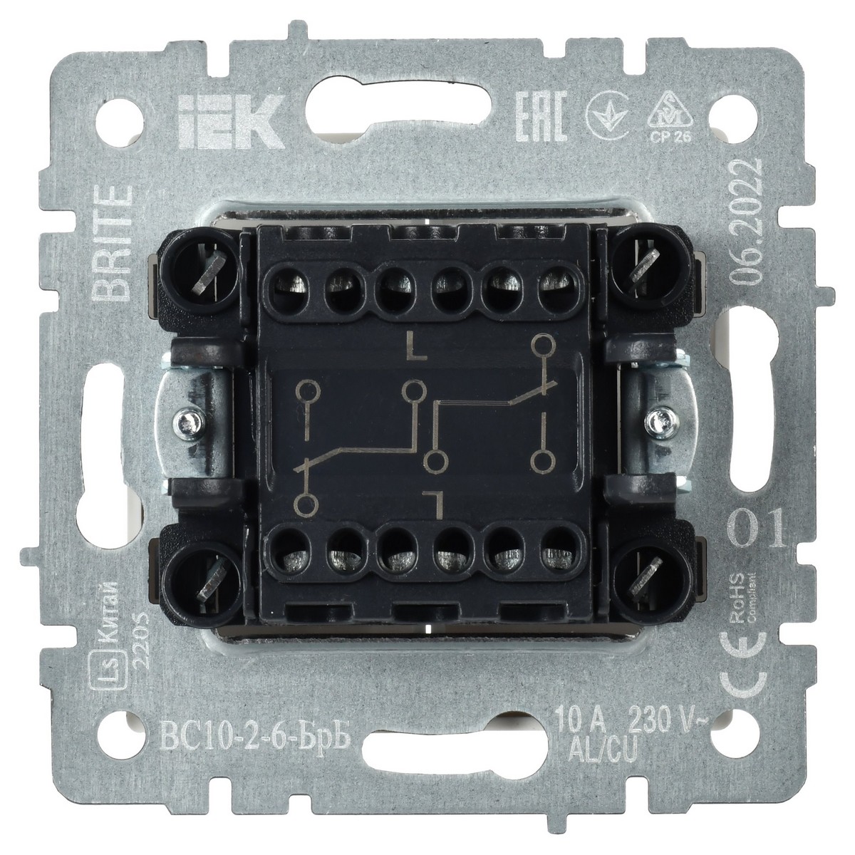 IEK Brite Белый Выключатель IEK BRITE 2-клавишный проходной 10А ВС10-2-6-БрБ белый BR-V22-0-10-K01