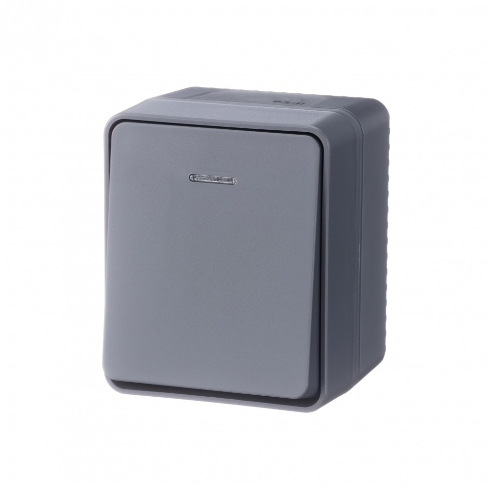 AtlasDesign Карбон Выключатель 1-клавишный Systeme Electric AtlasDesign Profi54 наружный Антрацит с подсветкой ATN54401