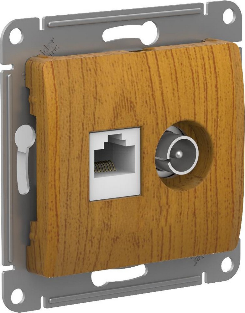 Glossa Дуб Розетка двойная Systeme Electric Glossa Дерево Дуб TV + компьютерная RJ45, кат. 5Е GSL000589