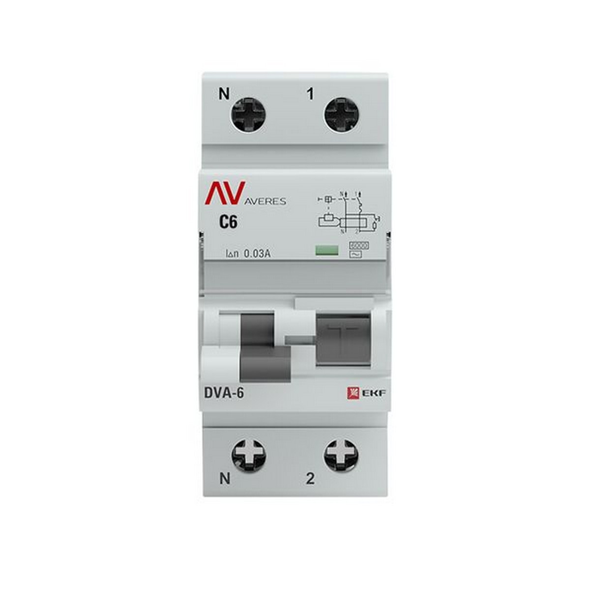 Диф. Автомат EKF AVERES DVA-6 (C) 1P+N 6А/30мА тип АС 6кА rcbo6-1pn-6C-30-ac-av