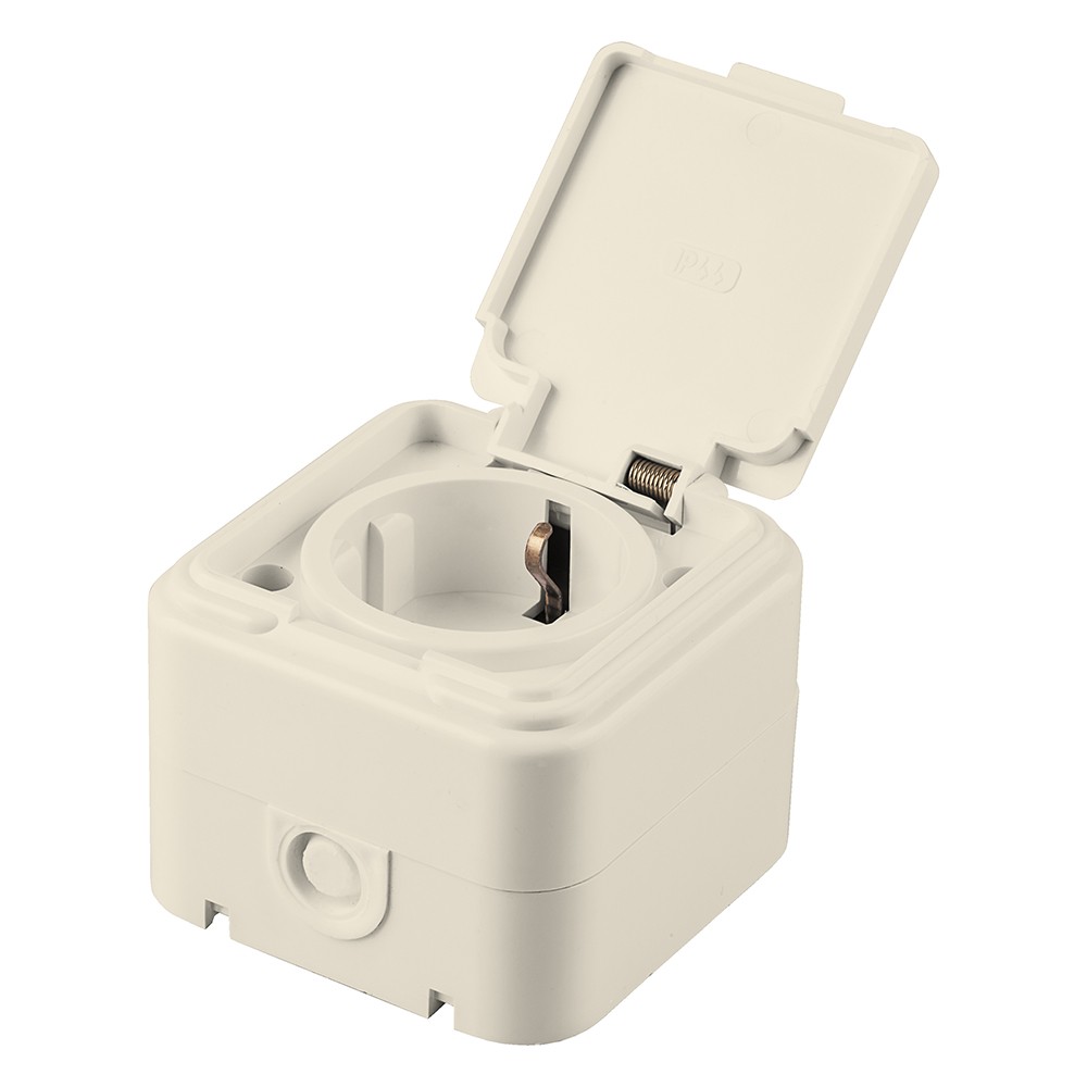 Накладные розетки и выключатели Stekker Розетка 1-местная с/з с крышкой STEKKER PST16-21-44 16А IP44 слоновая кость Брест 49058