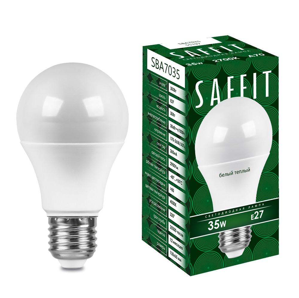 E27 Лампа светодиодная SAFFIT SBA7035 Шар E27 35W 2700K 55197 