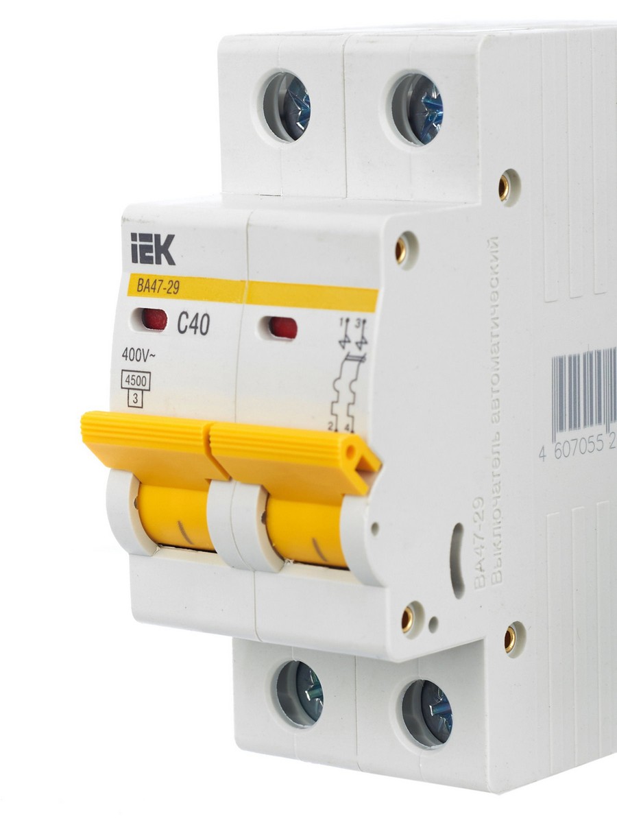 2 полюсные (двухполюсные) Автоматический выключатель IEK KARAT ВА47-29 2Р 40А 4,5кА х-ка С MVA20-2-040-C 