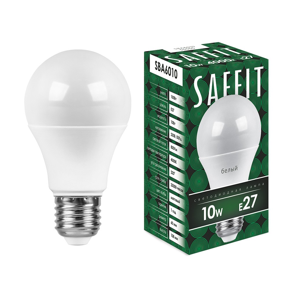 E27 Лампа светодиодная SAFFIT SBA6010 Шар E27 10W 4000K 55005 