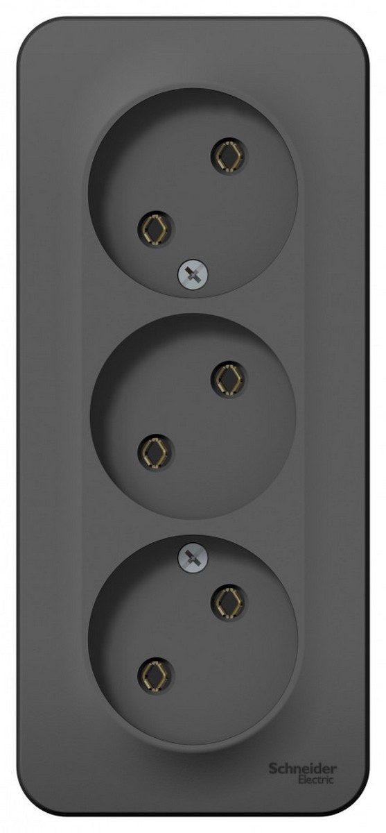 Blanca антрацит розетки и выключатели Розетка SE Blanca 3-ая Антрацит наружный б/з без шторок изолир. пластина BLNRA000316