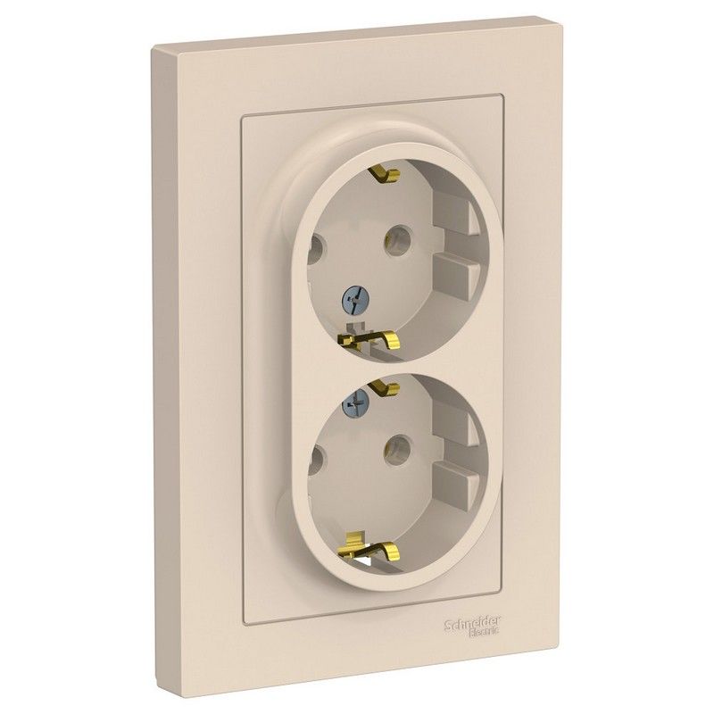 AtlasDesign Бежевый Розетка Systeme Electric AtlasDesign бежевый с/з двойная, 16А, в сборе ATN000224