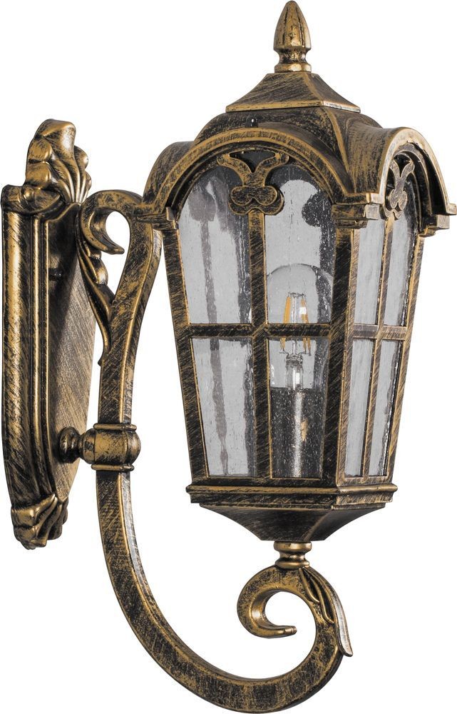 Уличные настенные светильники Светильник садово-парковый Feron PL102 четырехгранный на стену вверх 60W 230V E27 черное золото 11294