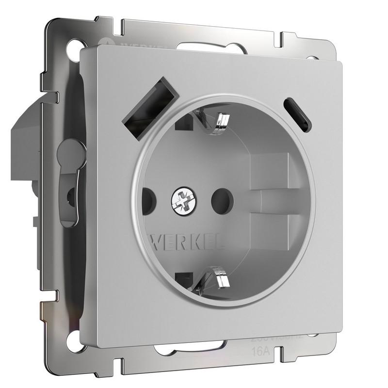 Werkel Серебряный механизмы Розетка Werkel с быстрой зарядкой USB Type A+С серебряная W1171706