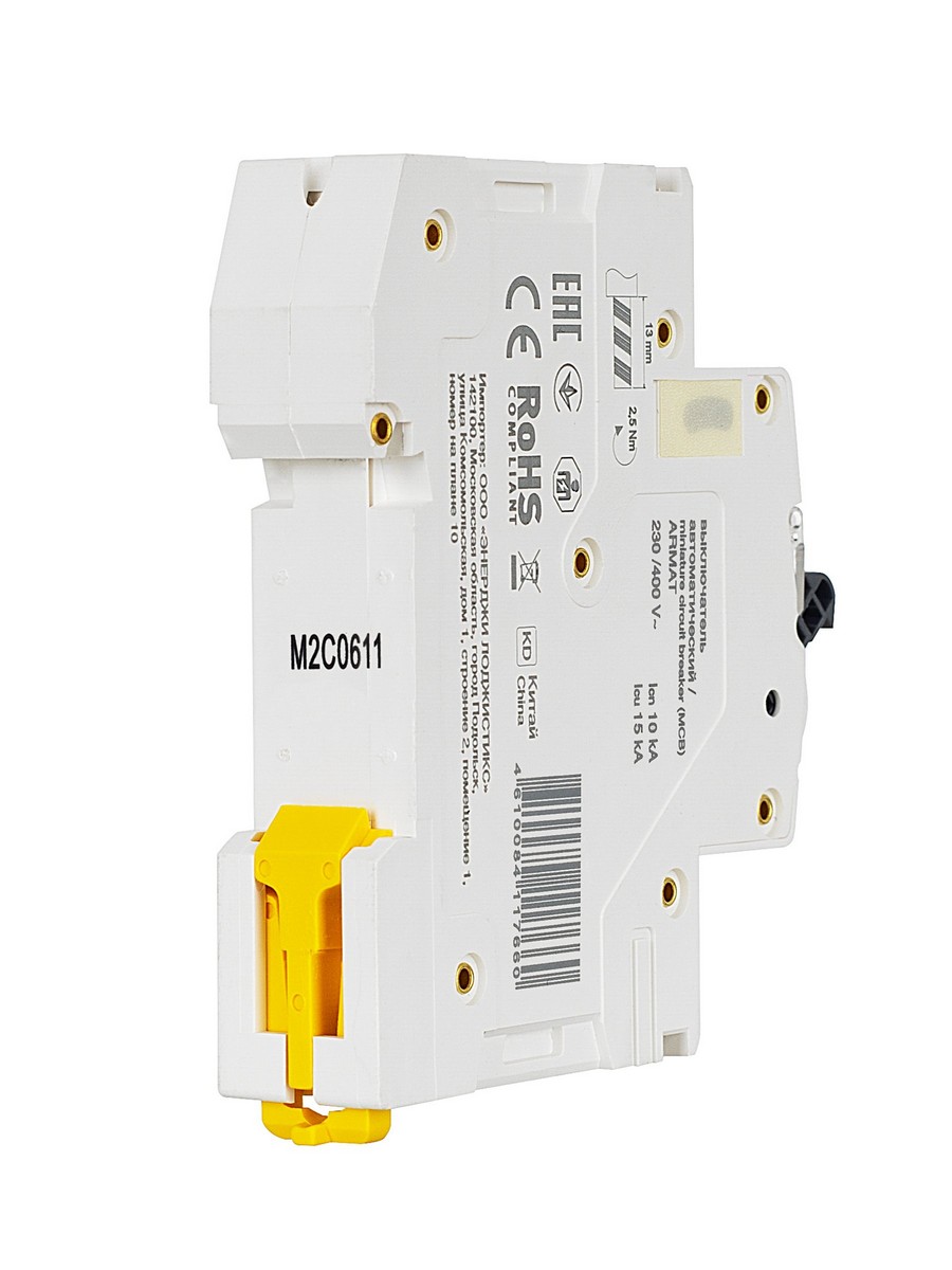 1 полюсные (однополюсные) Автоматический выключатель IEK ARMAT M10N 1P C 6А AR-M10N-1-C006 