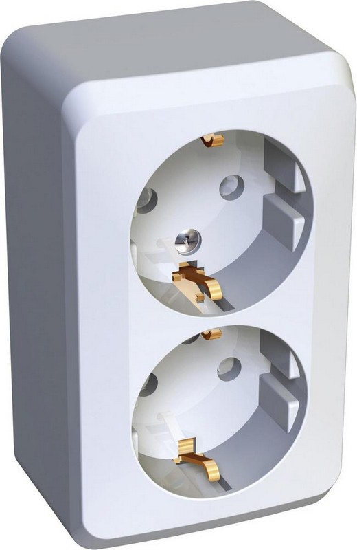 Розетка 2-ая Systeme Electric Этюд наружный Белый с/з со шторками PA16-008B
