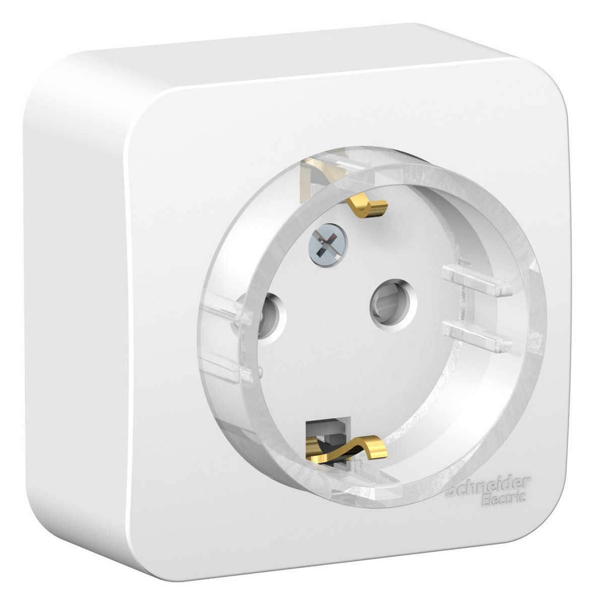 Blanca белые розетки и выключатели Розетка SE Blanca с/з Белый наружный со шторками (тонкая) изолир. пластина BLNRA111111