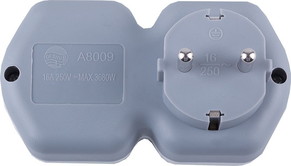 Колодки и удлинители, тройники Разветвитель сетевой 2-местный с/з STEKKER ADP16-12-20 250V16A ABS огнеустойчивый пластик белый/серый 32870 