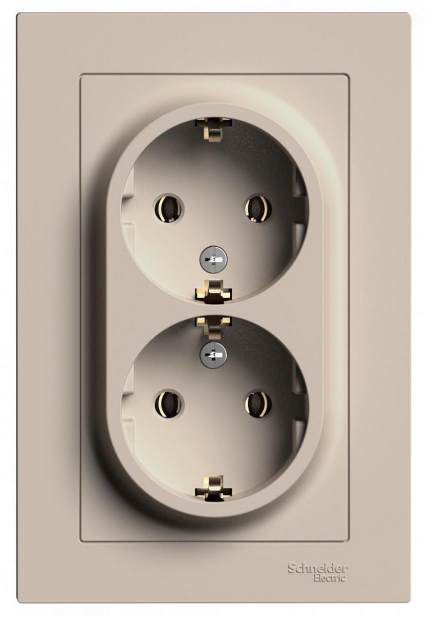 AtlasDesign Песочный Розетка Systeme Electric AtlasDesign Песочный двойная с/з 16А в сборе ATN001224