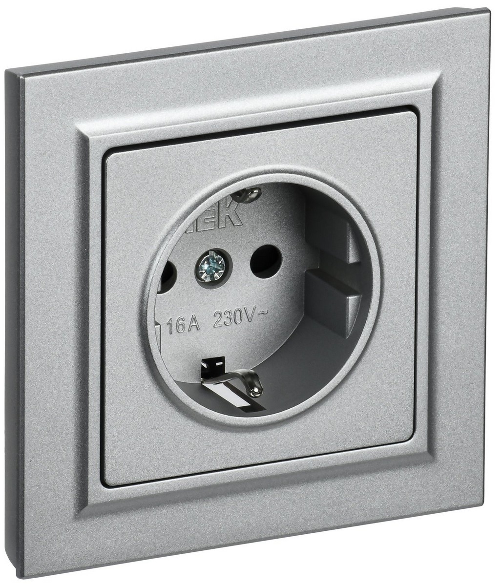 IEK Brite Алюминий Розетка IEK BRITE BASE Алюминий с з/к/ш 16А в сб. РСР14-1-0-БрА BR-R14-16-K47-F