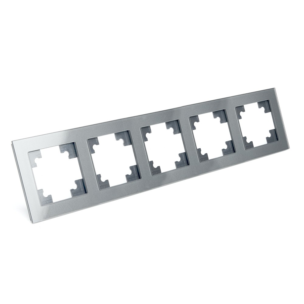 Катрин - Розетки и выключатели Stekker Рамка 5-местная стекло STEKKER GFR00-7005-03 серия Катрин серебро 39639