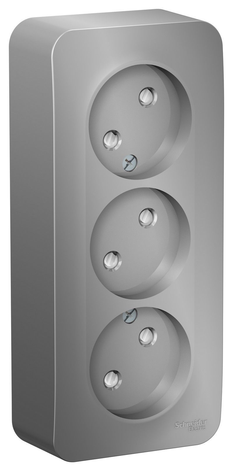 Blanca алюминий розетки и выключатели Розетка SE Blanca 3-ая Алюминий наружный б/з со шторками изолир. пластина BLNRA001313