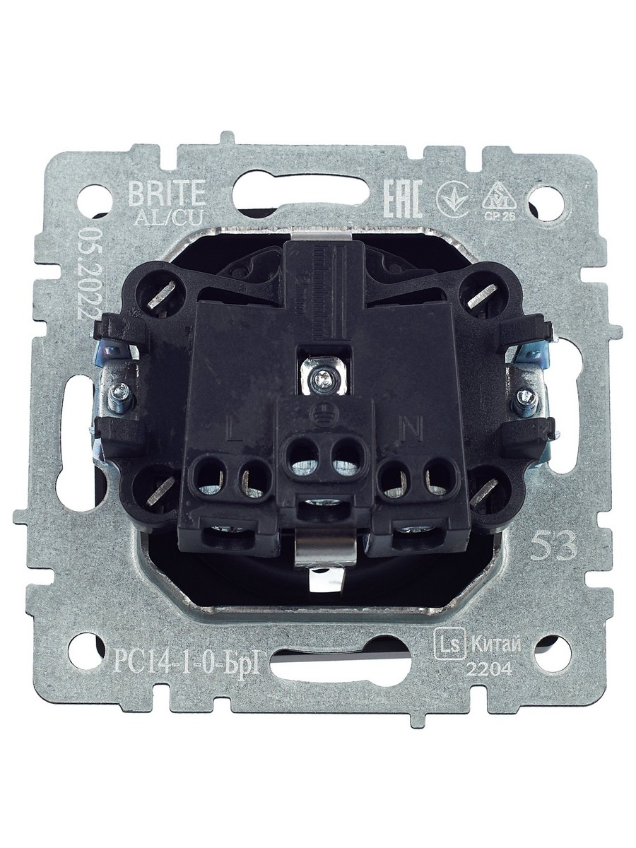 IEK Brite Графит Розетка IEK BRITE 1-местная с заземлением с защитными шторками 16А РС14-1-0-БрГ графит BR-R14-16-K53