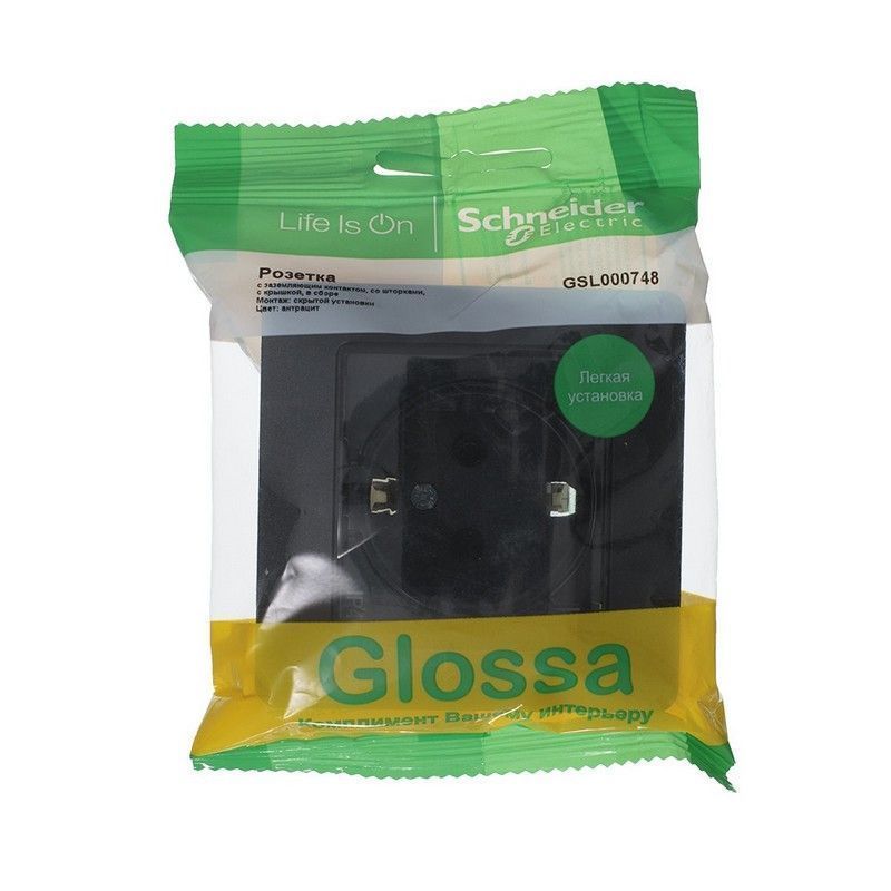 Glossa Антрацит Розетка Systeme Electric Glossa Антрацит с/з со шторками с крышкой, 16А, I GSL000748