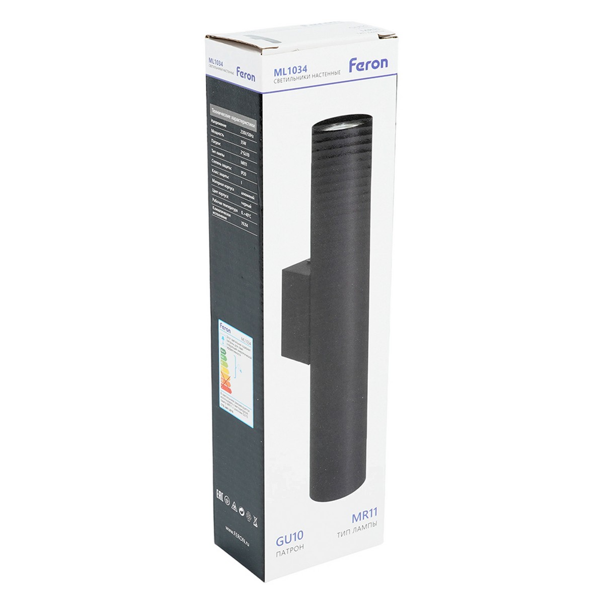 Накладные светодиодные светильники Светильник Feron ML1034 настенный под лампу 2*GU10 черный 51926 