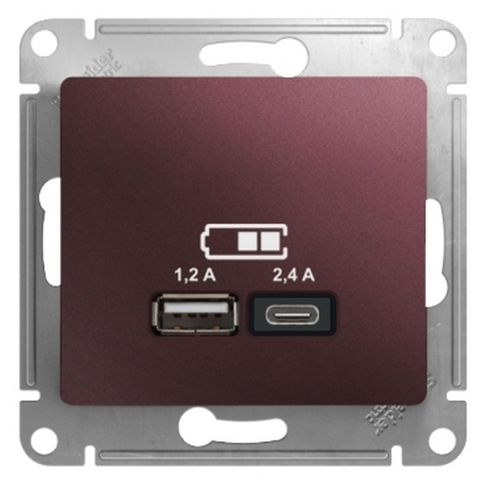 Glossa Баклажан Розетка USB Systeme Electric Glossa Баклажановый A+С, 5В/2,4А, 2х5В/1,2А GSL001139