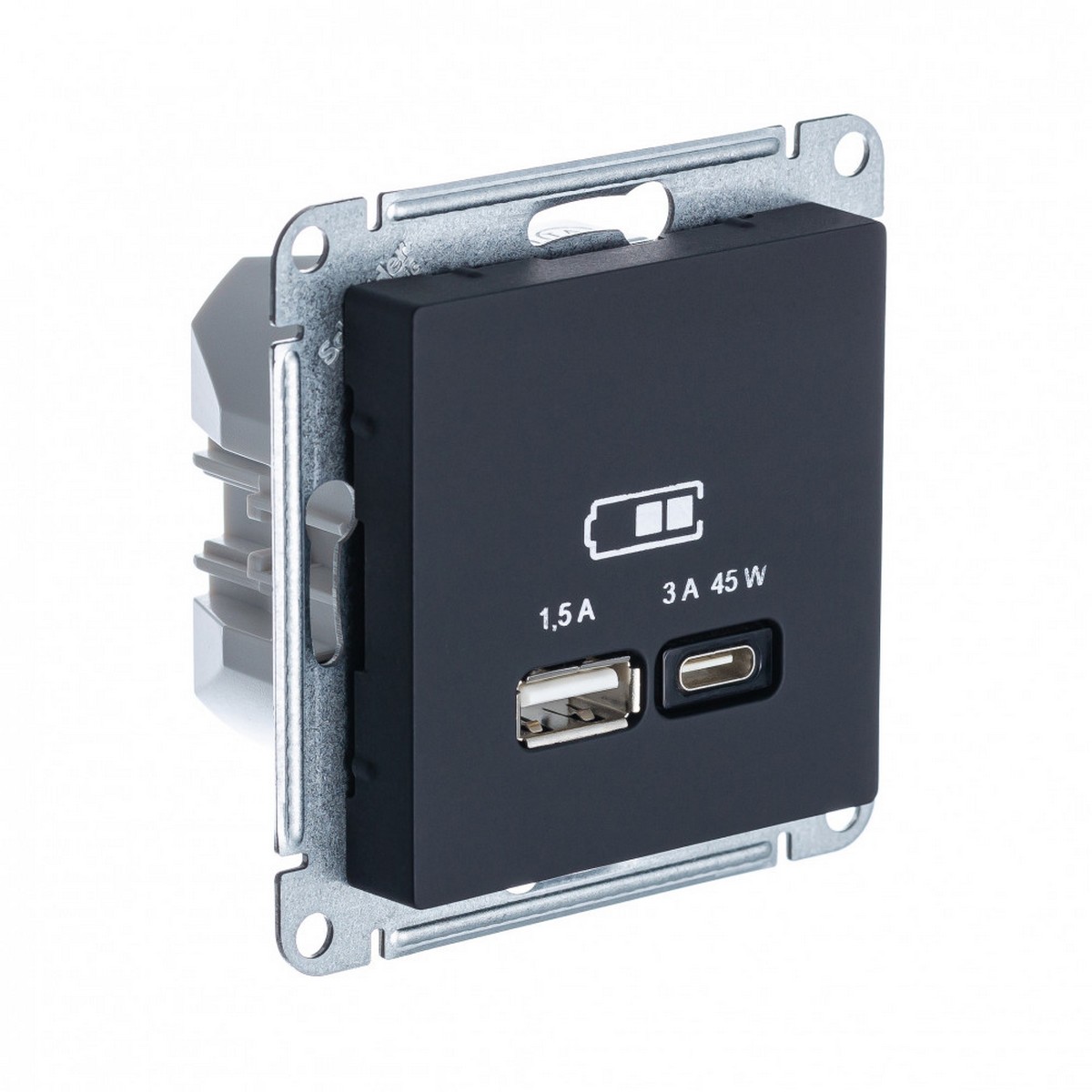 AtlasDesign Карбон Розетка USB Systeme Electric AtlasDesign Карбон A + тип-C 45W высокоскор.заряд. QC PD мех. ATN001029
