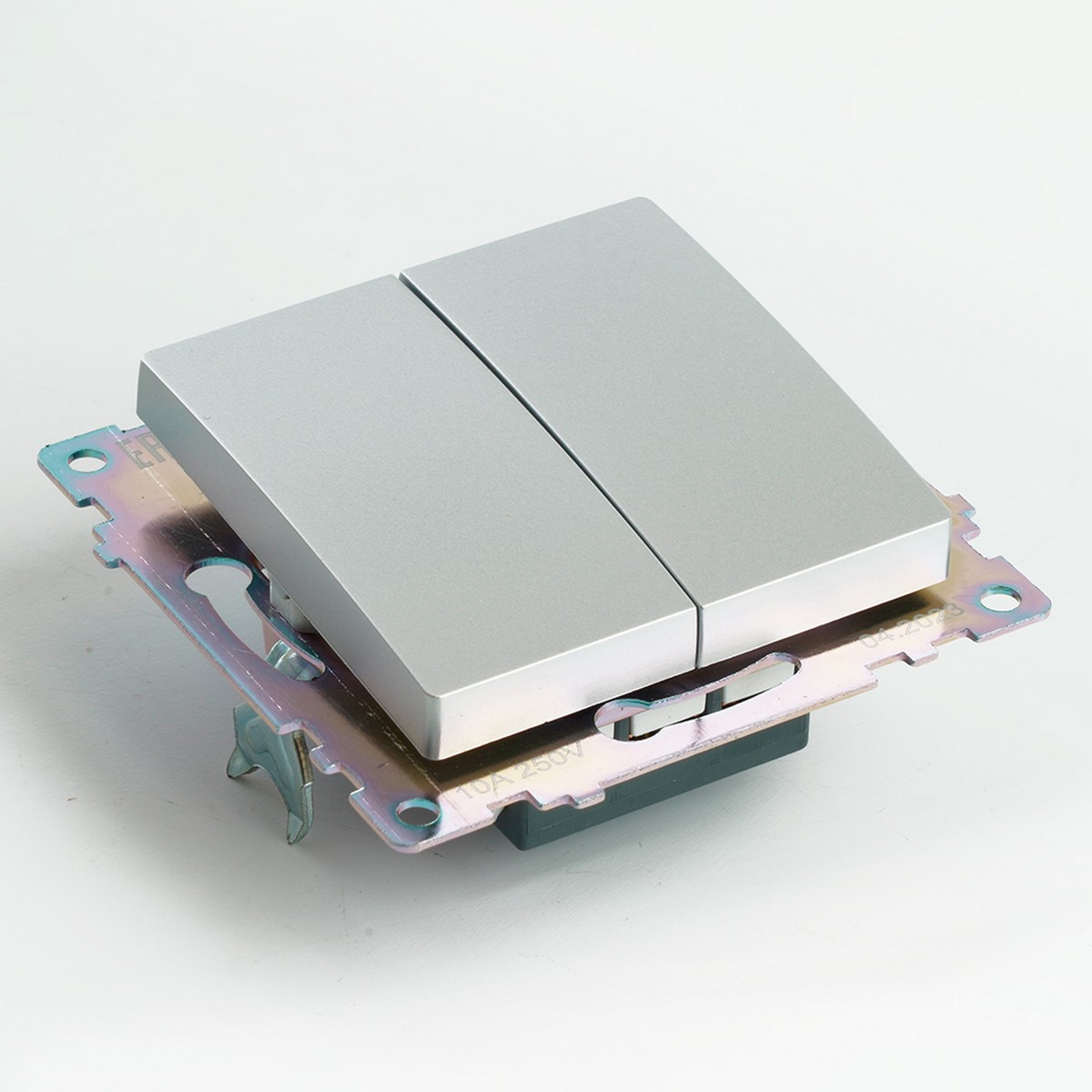 Катрин - Розетки и выключатели Stekker Переключатель 2-клавишный (механизм) STEKKER GLS10-7107-03 250V 10А Катрин серебро 49168