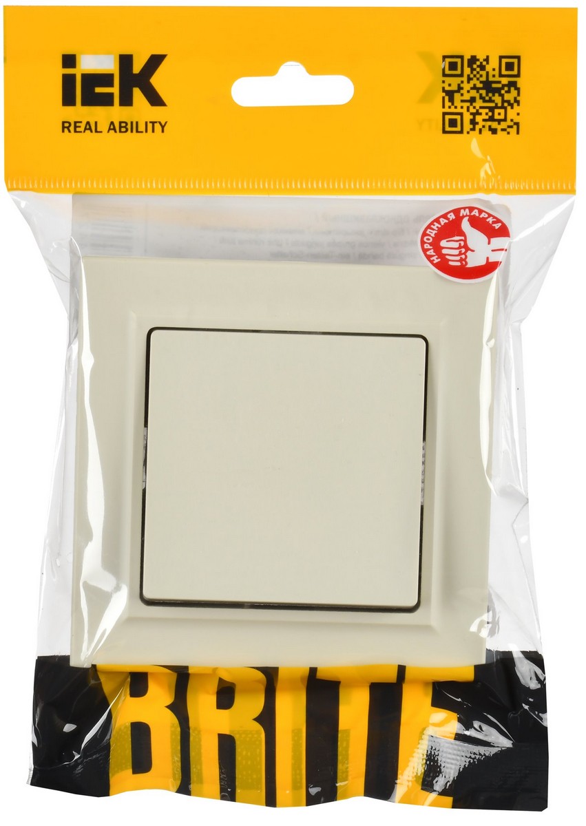 IEK Brite Бежевый Выключатель IEK BRITE Бежевый 1-кл. 10А в сборе ВСР10-1-0-БрКр BR-V10-0-10-K10-F