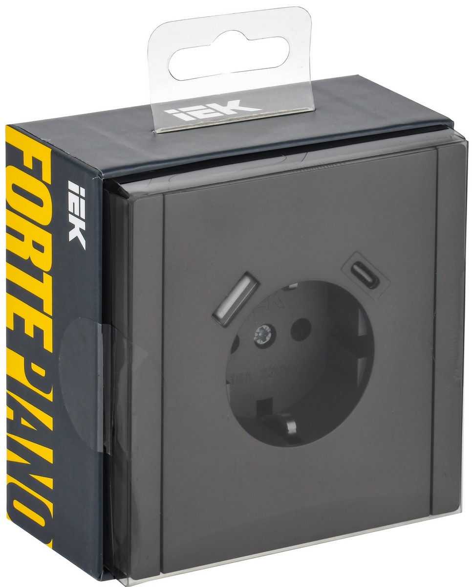 IEK FORTE&PIANO Серый Розетка IEK FORTE&PIANO Серый с/з со шт винтовое крепление 16А USB A+C 18Вт FP347