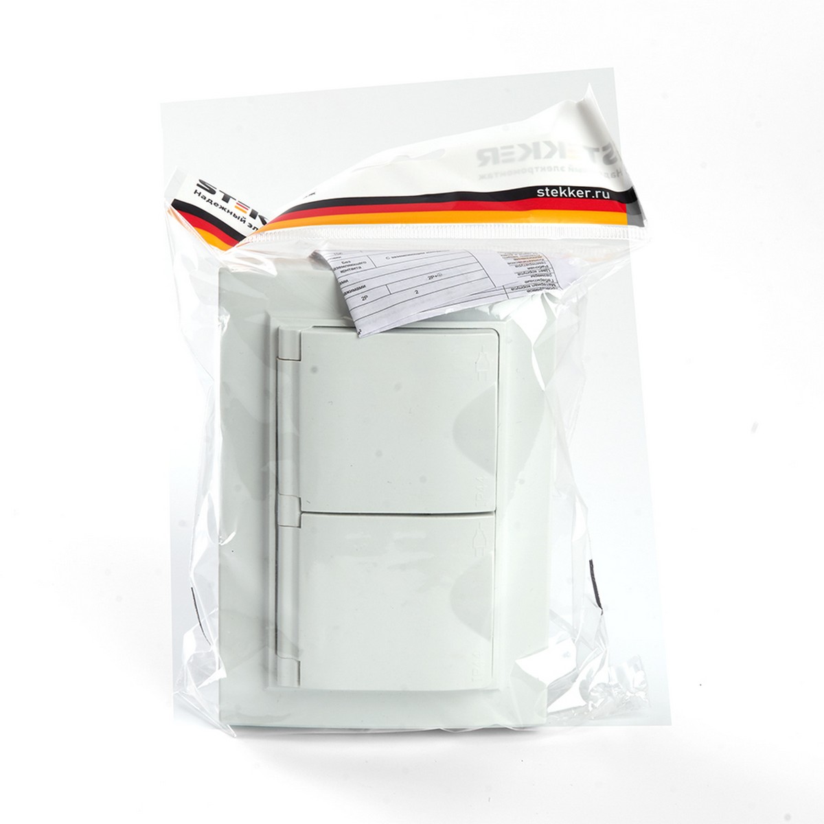 Эрна - Розетки и выключатели Stekker Розетка 2-местная с/з с крышкой STEKKER PST16-9015-01 16А Эрна белый с рамкой 49139