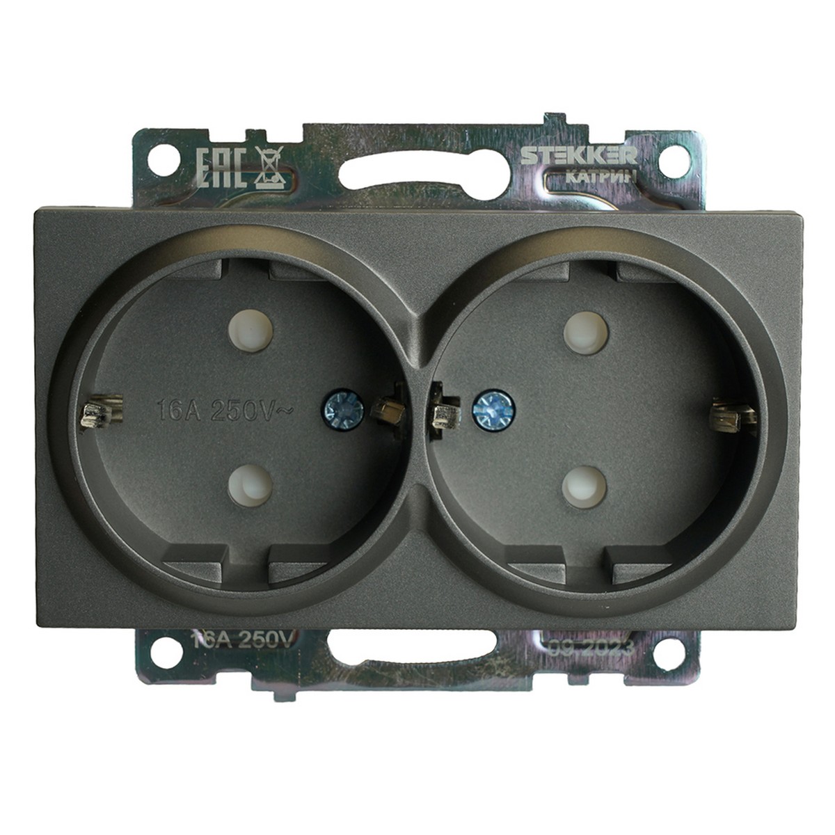 Катрин - Розетки и выключатели Stekker Розетка 2-местная с защитной шторкой STEKKER с/з  Катрин графит GLS16-7114-06 49425