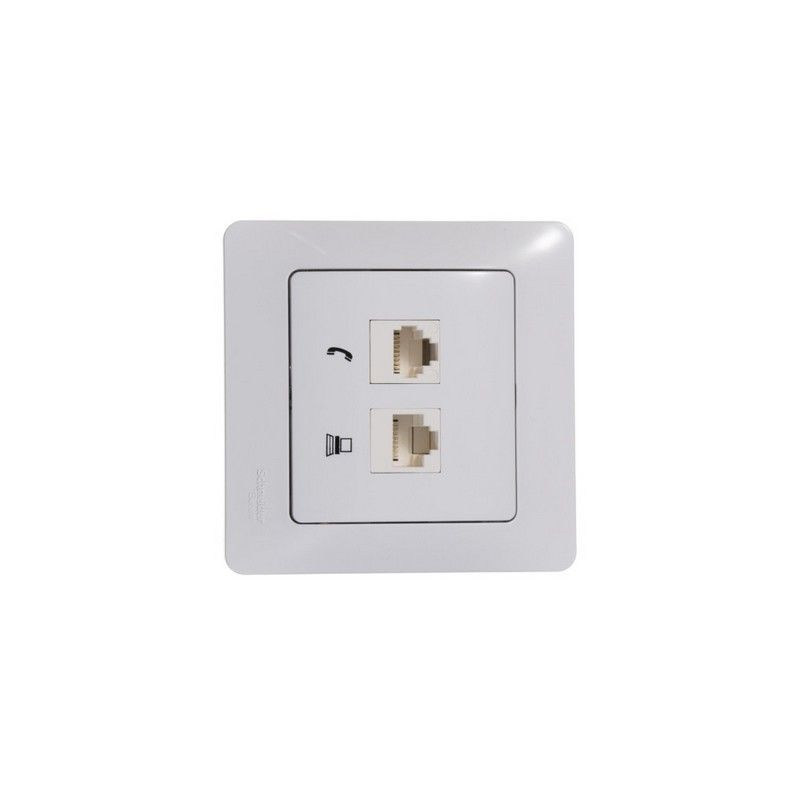 Glossa Белый Розетка Systeme Electric Glossa Белый RJ11+RJ45  2-я кат.5E GSL000185