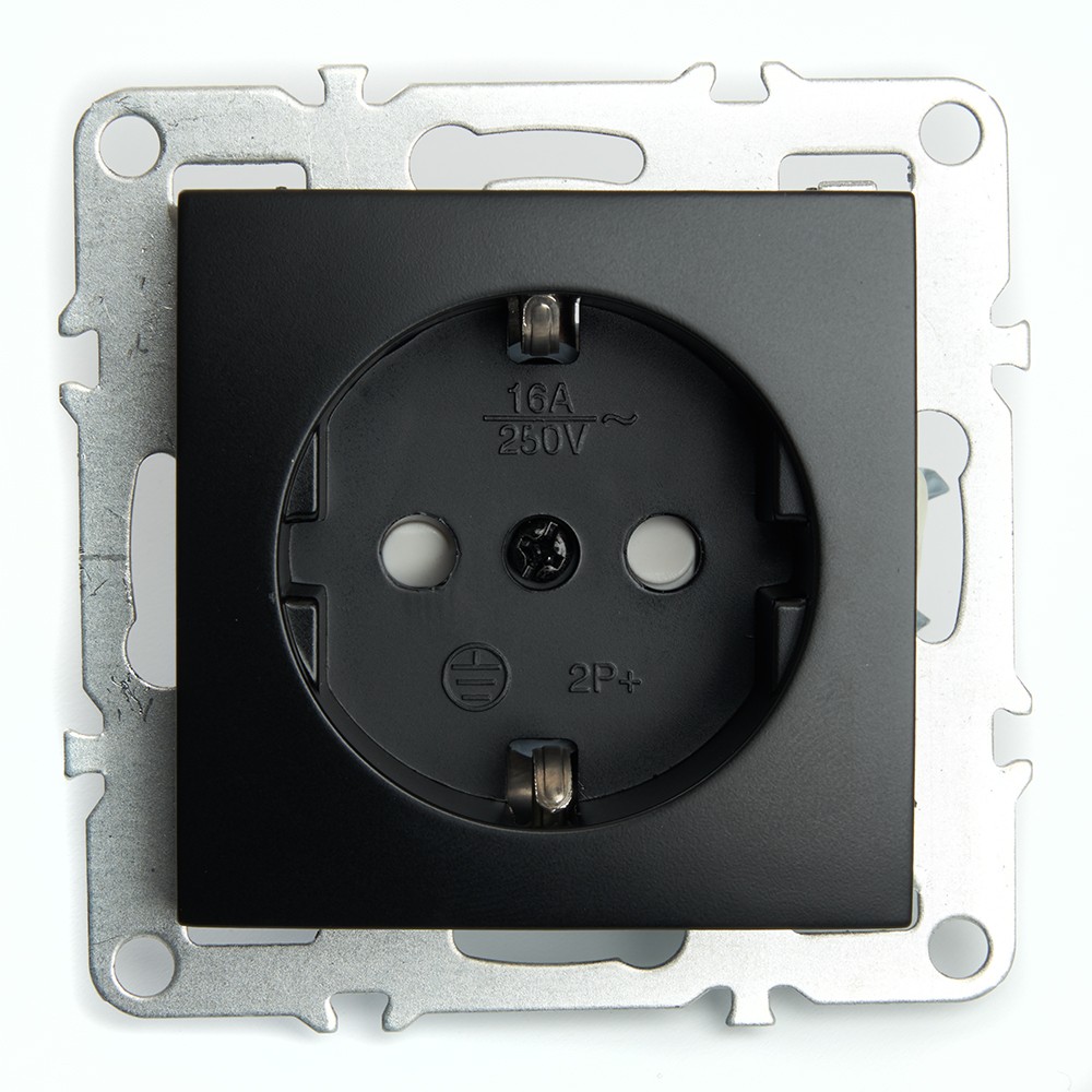 Эрна - Розетки и выключатели Stekker Розетка 1-местная c/з STEKKER PST16-9110-03 16А с защ. шторкой Эрна черный 49154